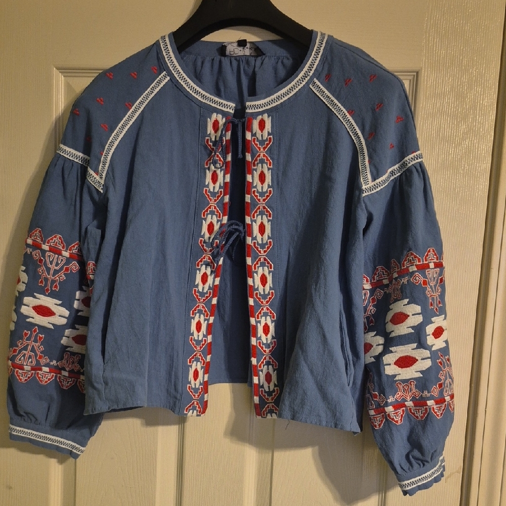 Bohemian Embroidered Blue Top